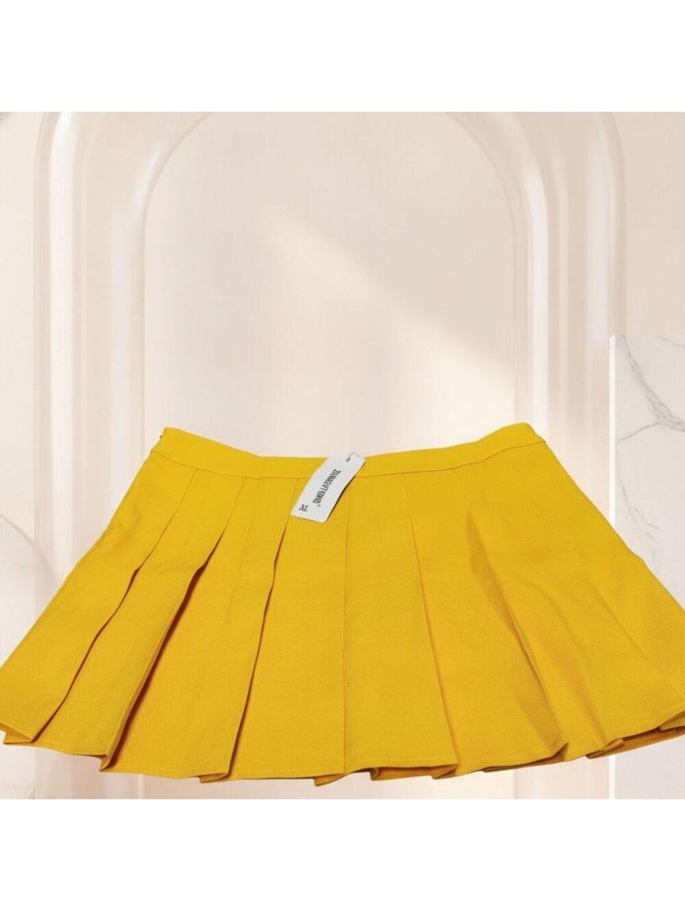 Yellow Pleated Mini Skort / Skirt with Built-in Shorts, Size XL*READ